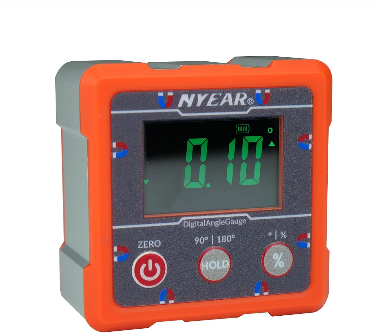 NYEAR Digital Electronic Angle Gauge Type-C Rechargeable, Four sided strong magnet, IP67 waterproof rating, Measures 0-90 and 0-180 Degree Ranges, Measures and Sets Angles or TAN