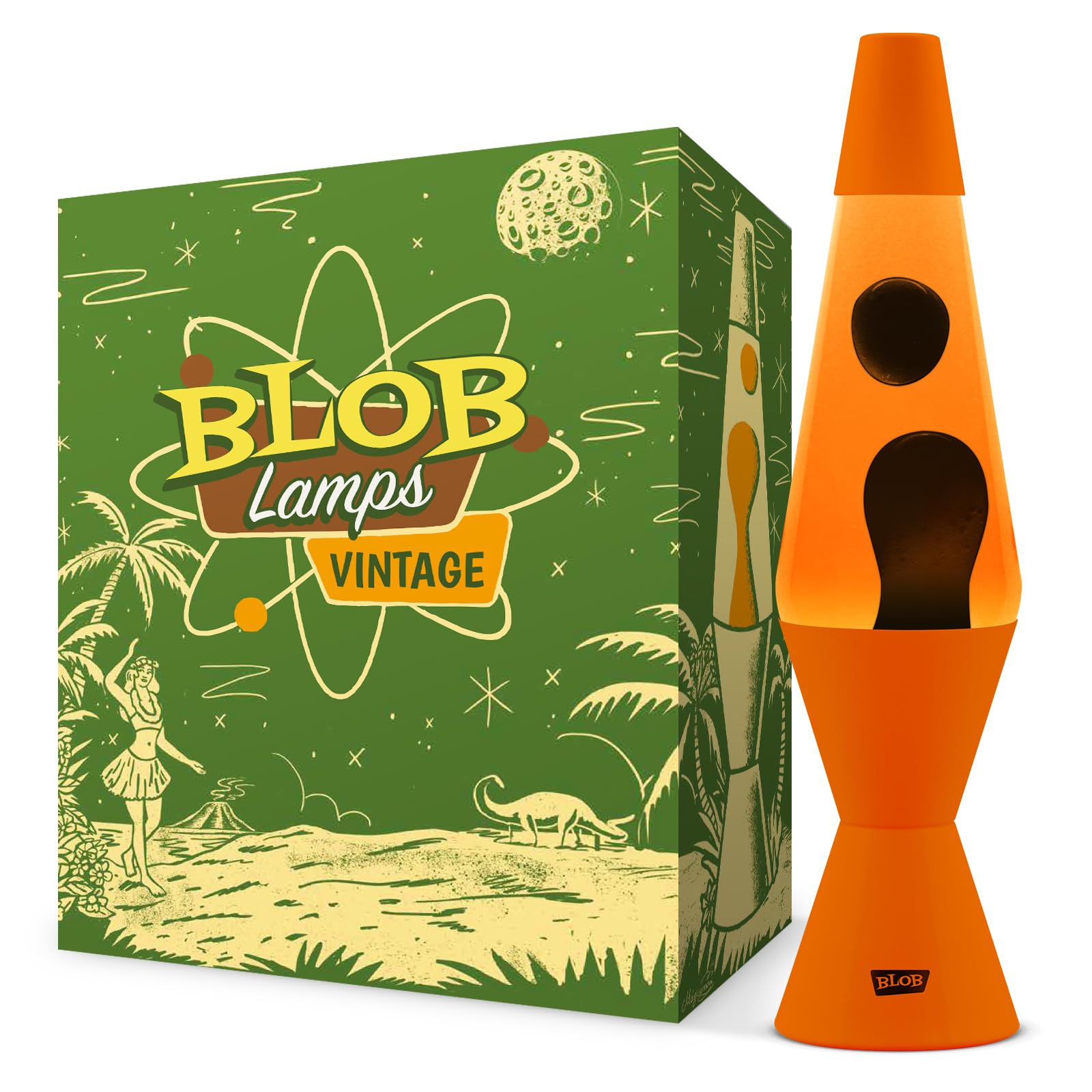 Blob Lamps® Orange Liquid Motion Lamp Vintage Black Wax Orange Liquid Metal Base & Cap 14.5” Mood Lamp Light