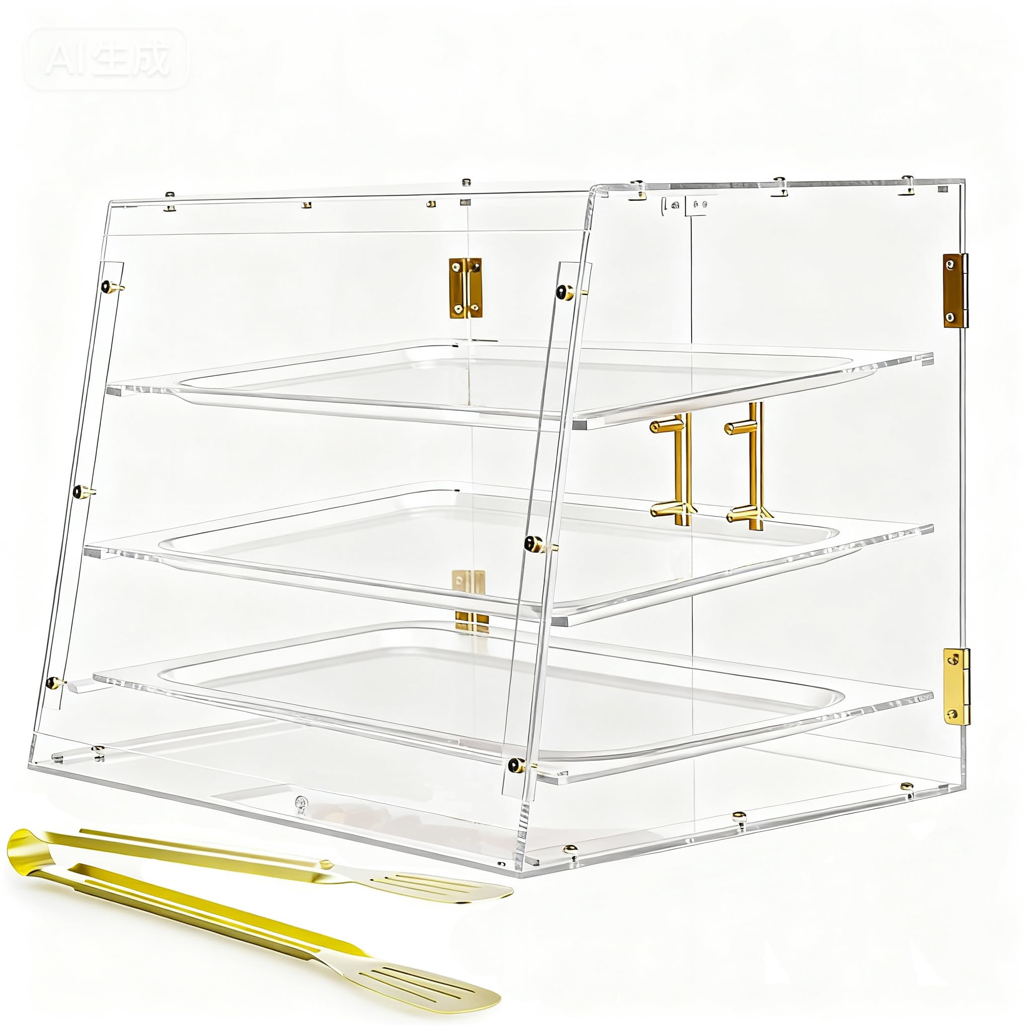 Acryvic - Vetrinetta per pasticceria con 3 vassoi, vetrina da banco commerciale con porte magnetiche, 53 cm x 43 cm x 42,5 cm, vetrina per dolci e cibo per vendita al dettaglio di hamburger, ciambelle