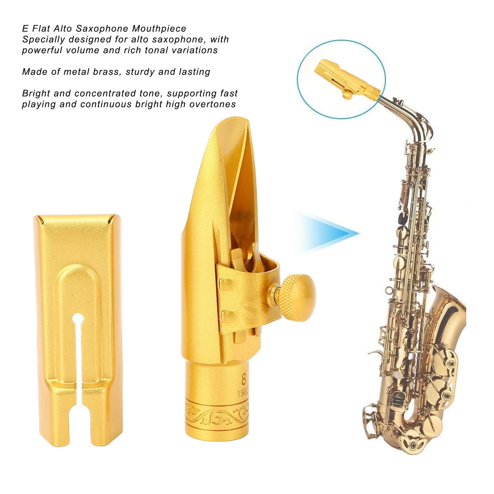 Bocchino per Sassofono Contralto, Bocchino per Clarinetto in Ottone Placcato Oro 8C per Sassofono Contralto Piatto E per Sostituzione