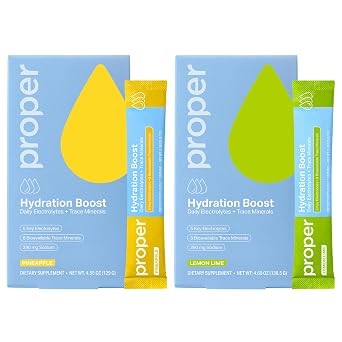 Proper Hydration Sticks Electrolyte Powder Drink Mix Packets with Trace Minerals for Rapid Hydration + Naturally Flavored No Artificial Sweeteners Lemon Lime
