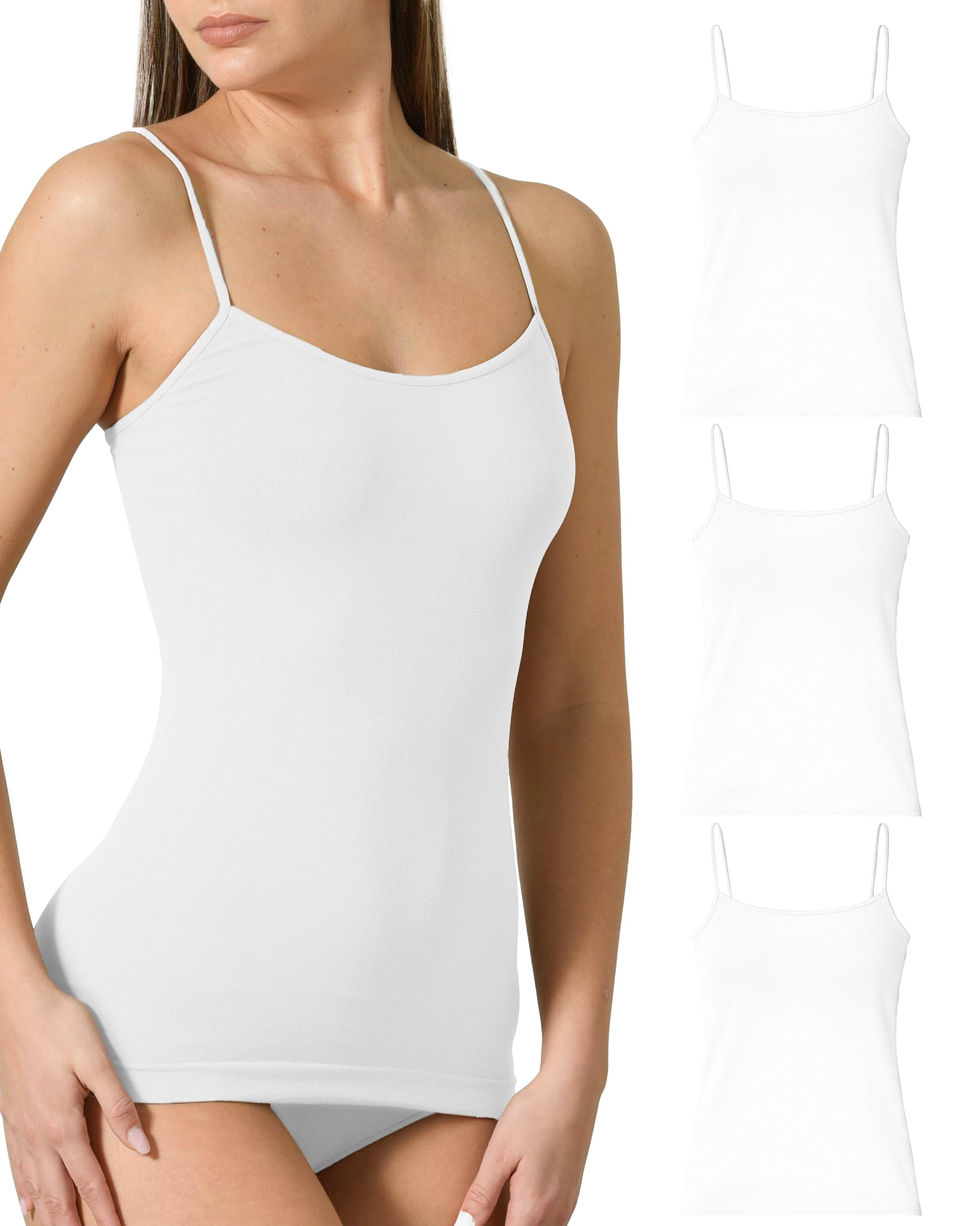 Risalti Tank Tops Women Microfibre Narrow Shoulder 3 Pack - Womens Tops Seamless, Vest Top, Camisole Tops For Women Elegant, Women's Vests Softer than Cotton Vests For Women - Made in Italy