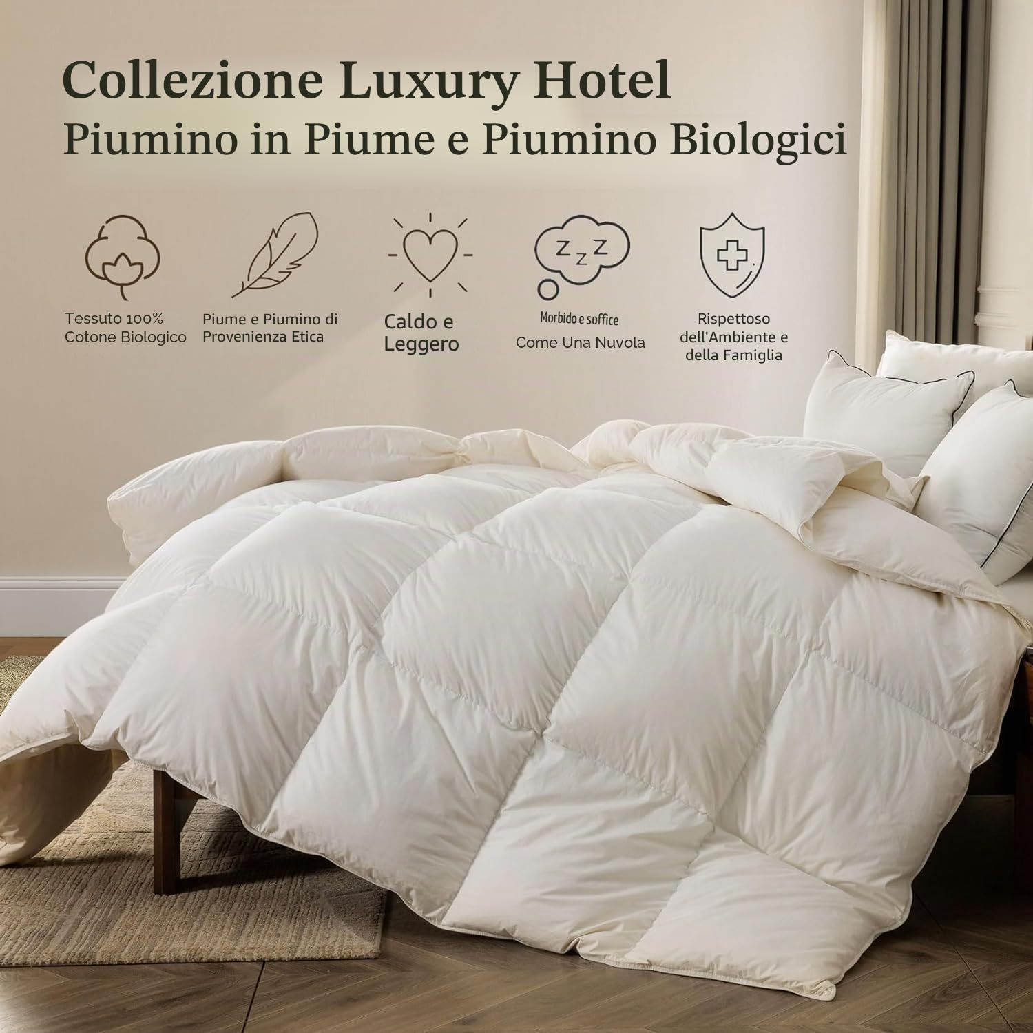 BPC Piumone leggero in piuma biologica misura King Size, inserto piumone soffice di lusso alberghiero con fodera in cotone e imbottitura in piuma gonfia, per l'estate/per chi soffre il caldo, bianco