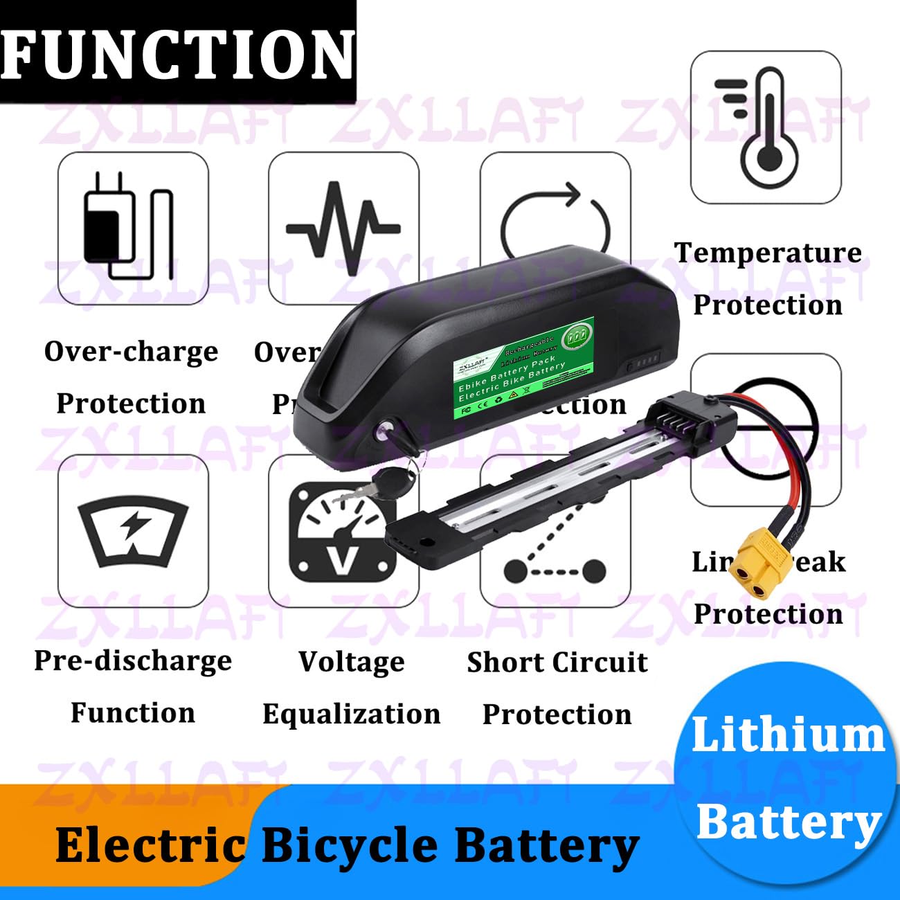 Lithiumbatterie 36V E-Bike-Akku 48V Ersatzbatterien 52V Elektrofahrradbatterien mit BMS, Ladegerät, Diebstahlsicherung, Betriebsanzeige und 5-Pin-Entladesockel