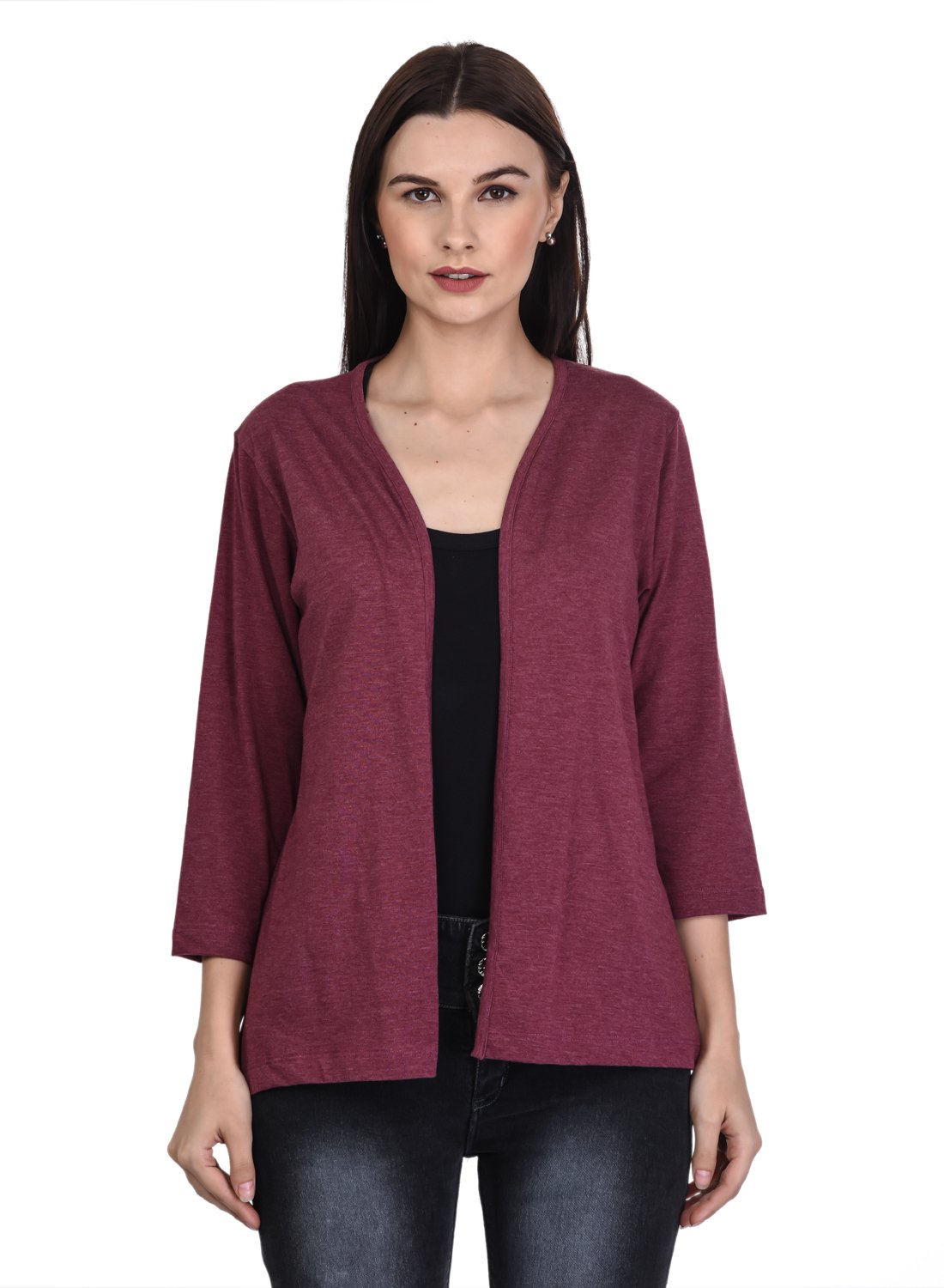 kalt Women's 3/4th Sleeves Open Plain Shrug-picture-11