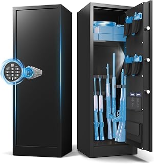 Marcree 8-10 Gun Safe, Digital Large Gun Cabinet for Rilfes and Shotguns, Rifle Safe with Removable Shelf, Shotgun Safes with Dual Alarm System&Mute Function, LED Light, Pistol Bags, Assemble Required