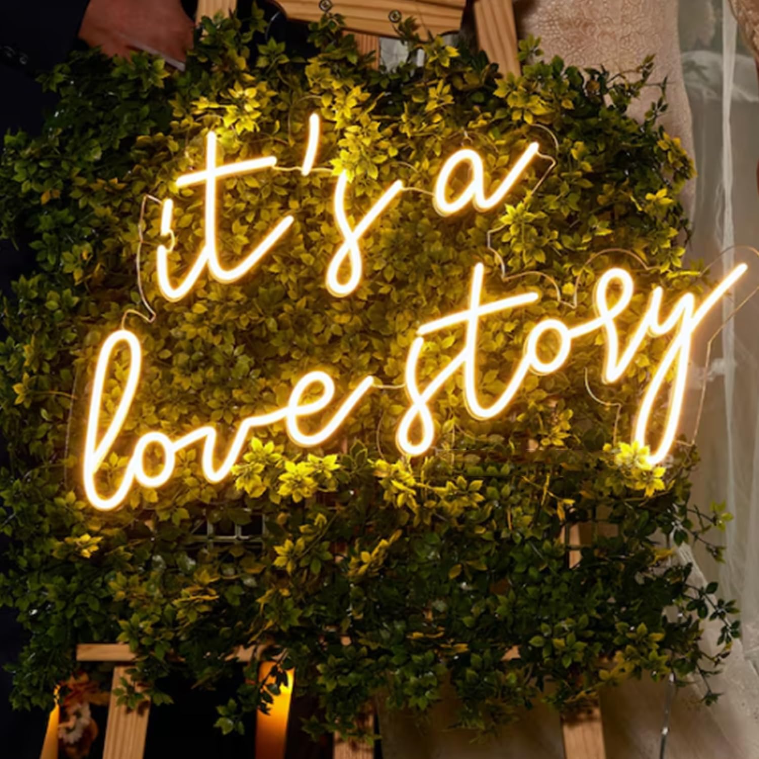 It's a Love Story Neon Schild, 16 x 11,8 Zoll Neon Hochzeitsschild mit Dimmschalter für Schminktisch Schlafzimmer Hochzeit Verlobung, Jahrestag, Valentinstag-Hintergrunddekoration (Warmweiß)