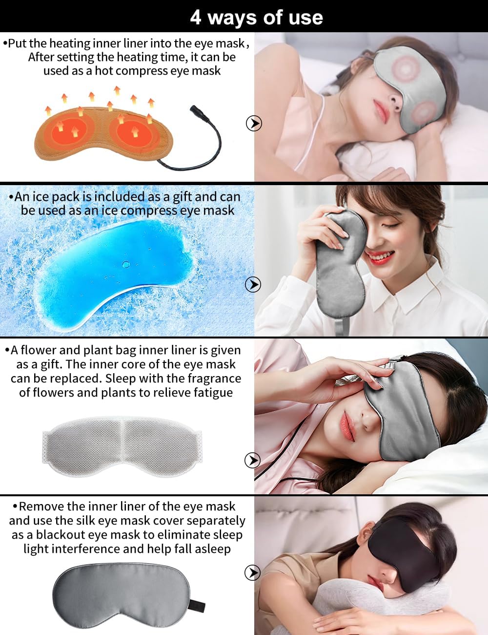 Heated Eye Masks for Dry Eyes, Timer Shutdown Setting, 4-Speed Intelligent Temperature Regulation, Double-Sided Silk Soft and Breathable Fabric,Eye Masks for Puffy Eyes,Dry Eye mask