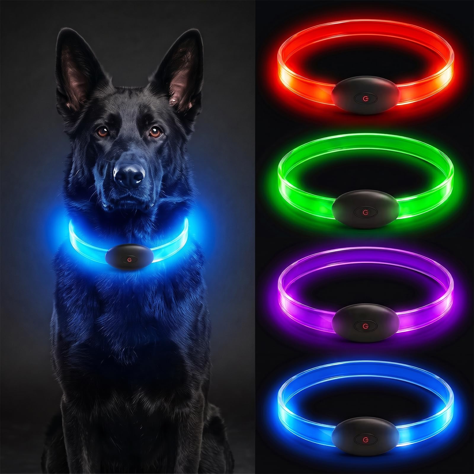 Light Up Dog Collar for The Dark, Dog Collar Light with USB Rechargeable, Led Dog Collar, Basic Collar, Adjustable Flashing Puppy Collars with Three Light Modes