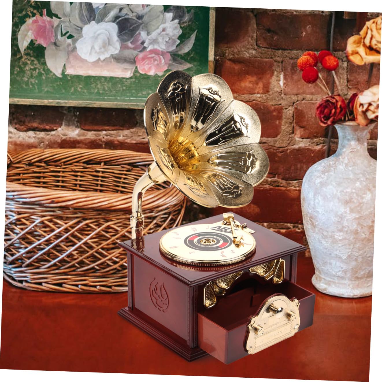 Carillon da Tavolo Classico in ABS Marrone Meccanismo a Carica Manuale, Scatola Melodica Decorativa per Casa e Ufficio, Decorazione Artistica per FESTIVITÀ e Regalo