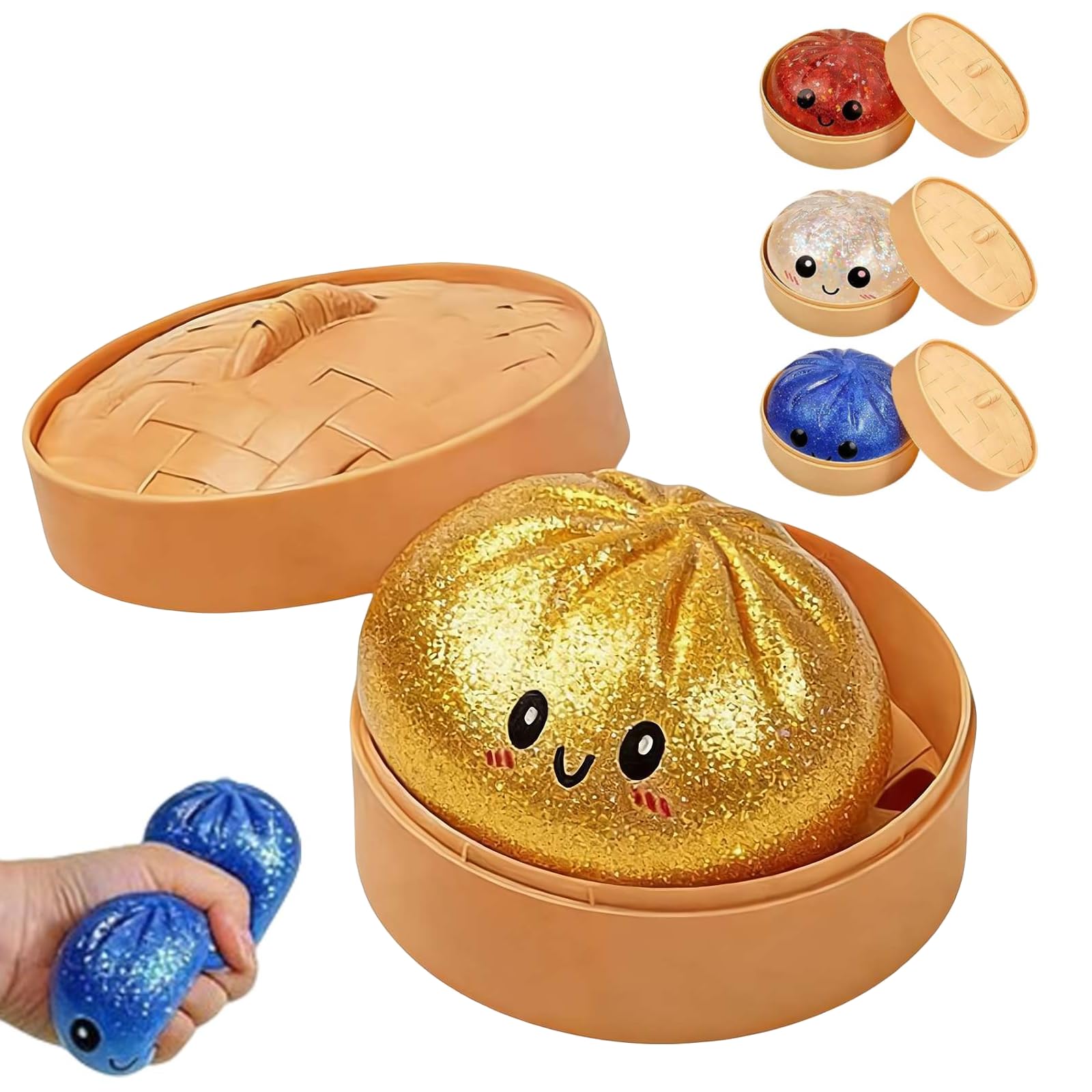 Glitter Dumpling, Mystery Dumpling Box with Colorful Dumplings Stress Balls, Soft Sensory Fidget Toy for Anxiety Relief, Cute Dumplings Decompression Dough for Adults Teens, Easter Basket Stuffers