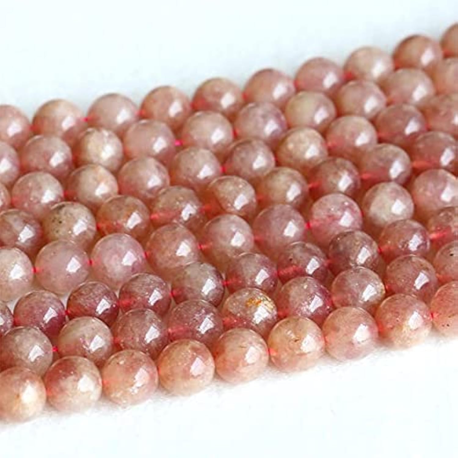 Quartz Fraise naturel perles rondes 8mm lépidolite rose muscovite pour création bijoux DIY