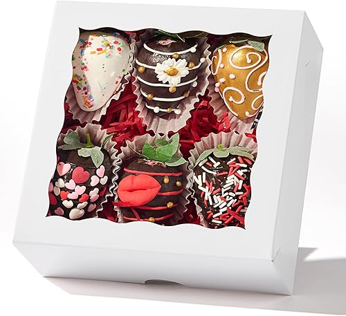 RomanticBaking 54 cajas de panadería con ventana de 6 x 6 x 2.5 pulgadas, cajas de fresa, cajas pequeñas para pasteles, cajas de macarrones, cajas