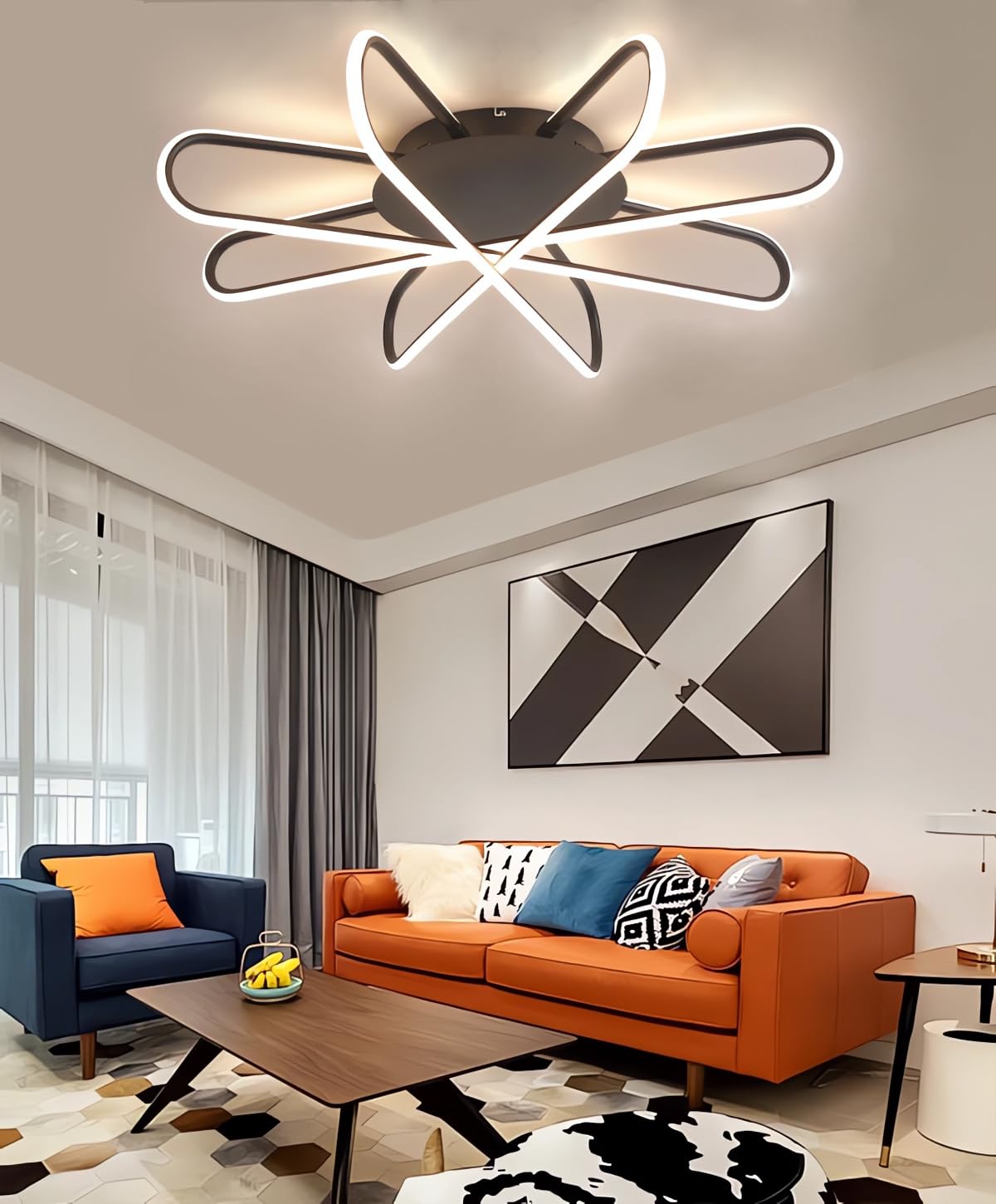 MOMOYY LED Ceiling Lamp Modern Living Room Ceiling Lights Dimmable with Remote Control Ceiling Light Black Bedroom Ceiling Lighting Kitchen Study Interior Lighting Lighting (Black, 60cm)