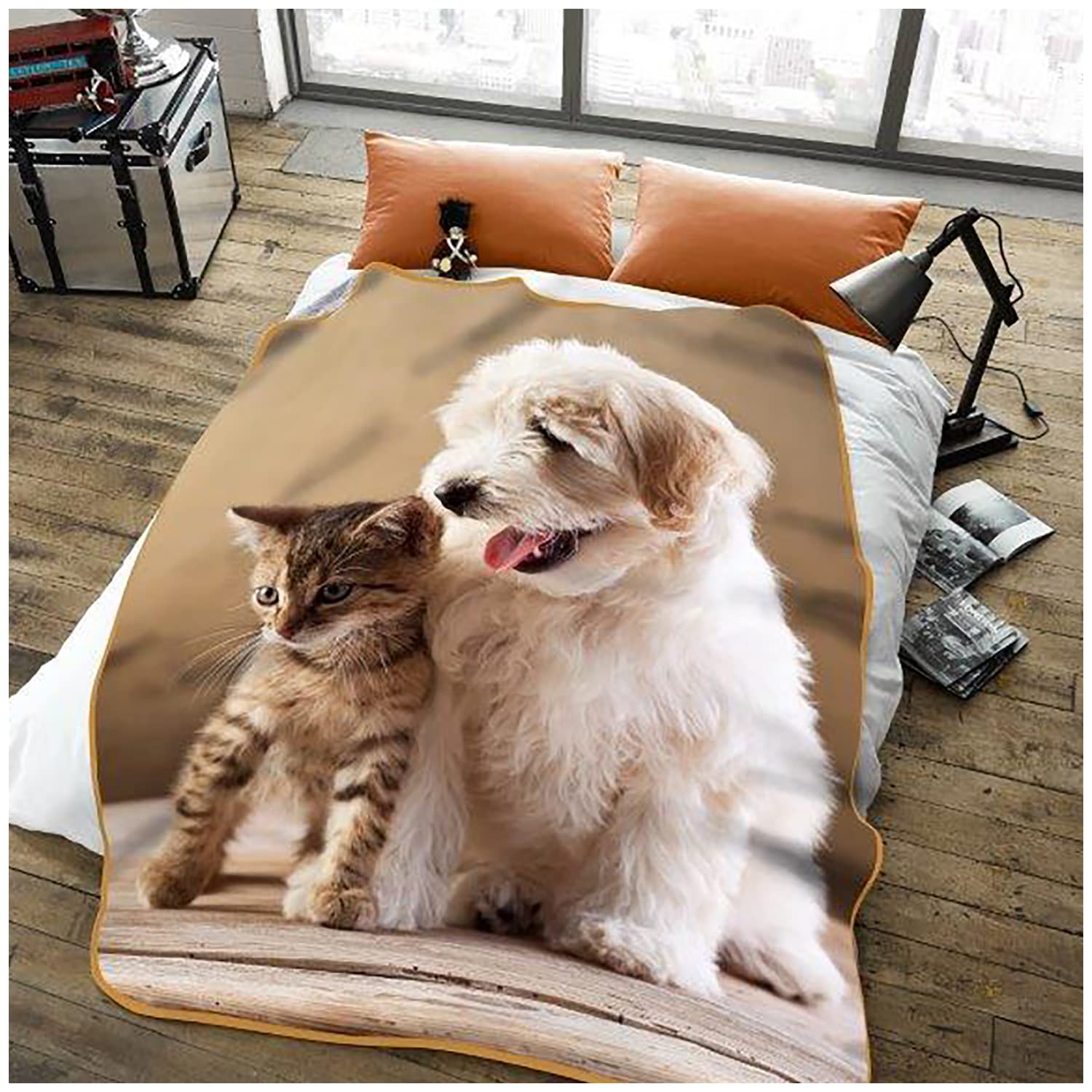 GC GAVENO CAVAILIA 3D Animal Throws For Sofas Large, Animal Cat & Dog Throw For Couch Bed Chairs, Cosy Fleece Bed Throws, Fluffy Throw Blanket For Bed, 150X200 Cm