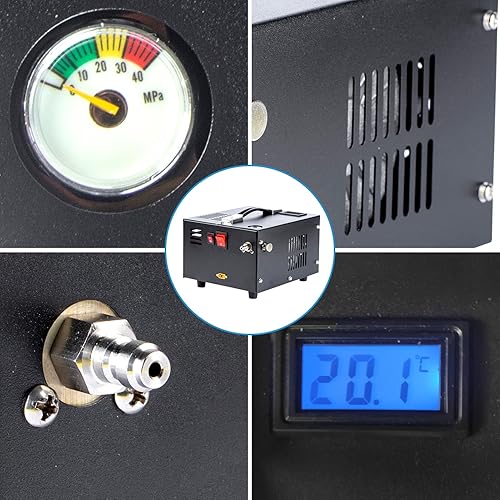 Miniatura 5 de Parada manual portátil pcp compresor de aire 4500psi 300bar 12v DC o 110v AC con fuente de alimentación, aceite y agua, bomba de compresor PCP de