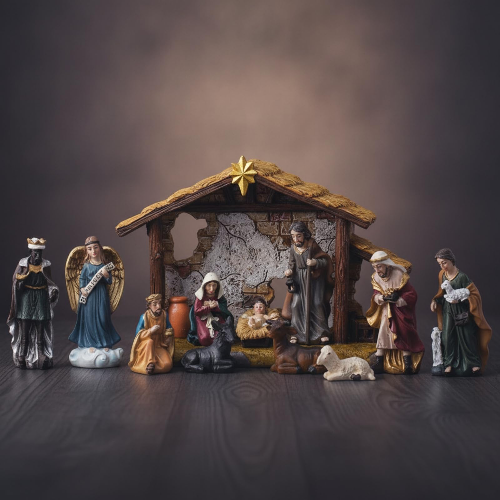Crèche Noël avec Étable Traditionnelle Crèche Noël Compacte Étable la Nativité pour Cheminée