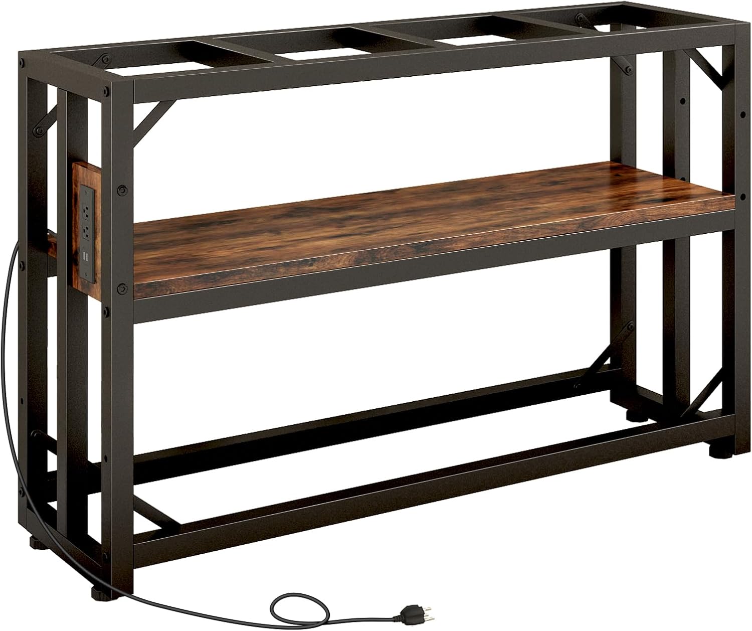 METYERRY 55 Gallon Fish Tank Stand with Power Outlet,Adjustable Aquarium Stand, Heavy Duty Terrarium Stand,Metal Frame Reptile Turtle Tank Stand Suitable for Home Office,860LBS Capacity, Rustic Brown