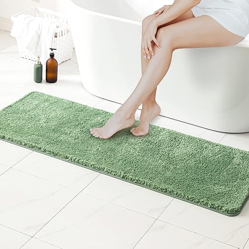 MIULEE Alfombra de baño verde salvia de 24 x 60 pulgadas, alfombra de baño larga para baño, bañera y ducha, lavable a máquina, alfombra de