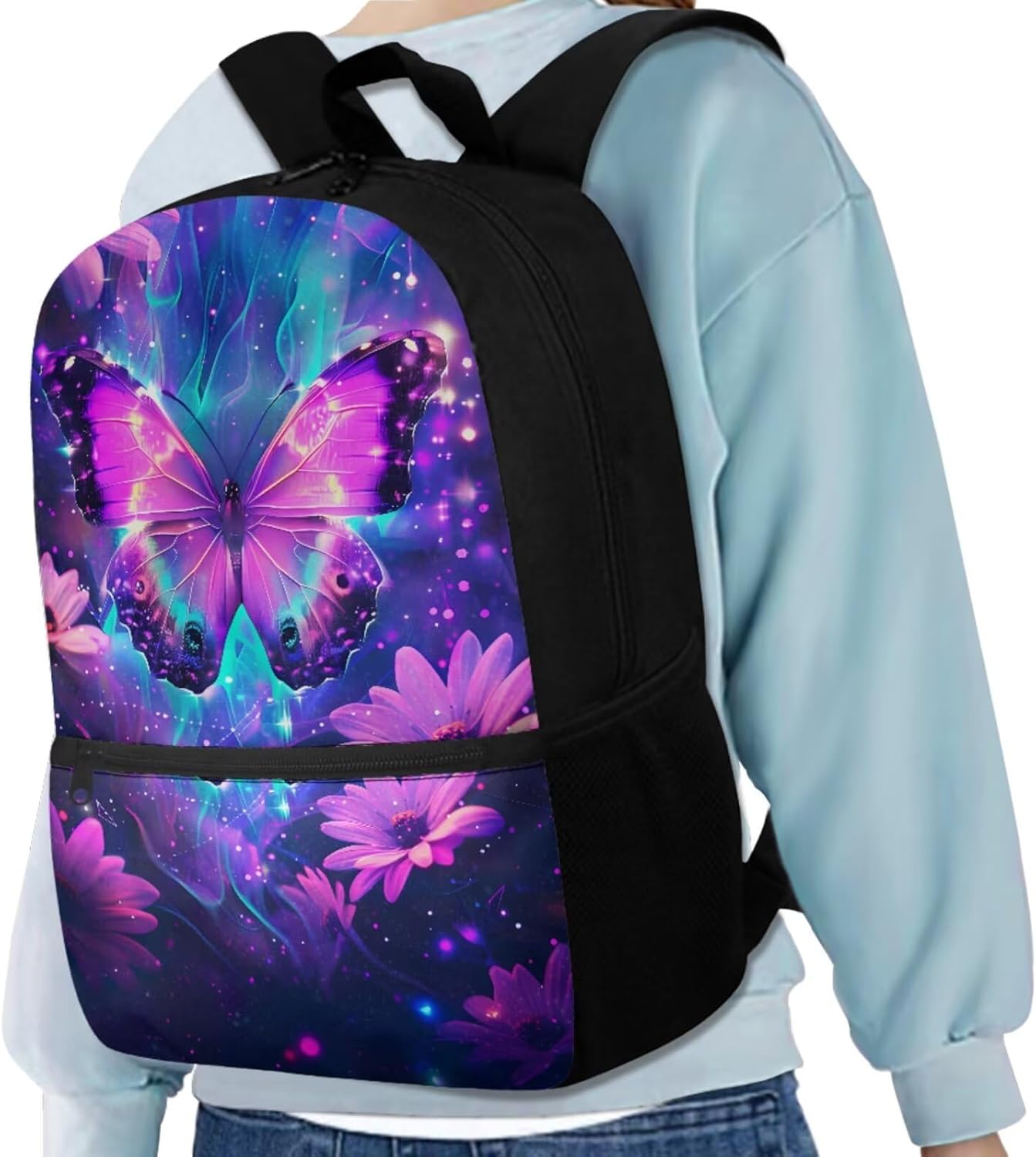 Dolyues Butterfly School Bag for Girls 10-12 Years 17-Inch Kids Backpack with Lunch Box & Pencil Pouch Set, Lightweight Kids Bookbag for Elementary, Travel & Sports