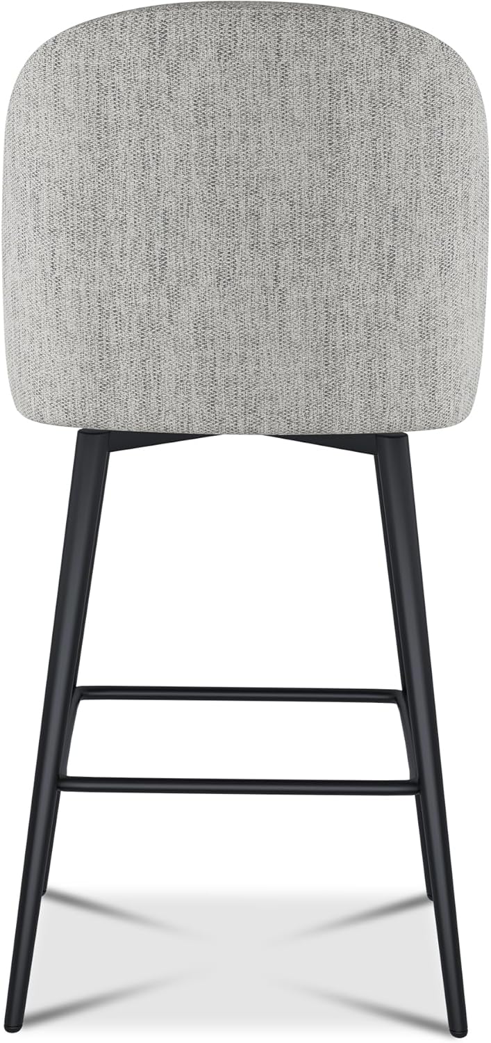 Counter Height Bar Stools Set of 2, 26 Inch Upholstered Swivel Barstools with Back and Metal Legs, Linen Fabric Counter Stools for Kitchen Island, Dining Room, Pub