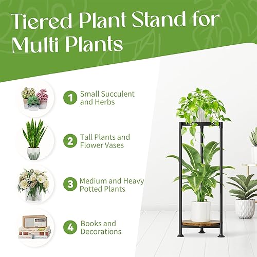 Miniatura 7 de iDavosic.ly Soporte esquinero de 2 niveles para interiores, 30 pulgadas de alto, vertical, de metal, para flores, estante resistente para macetas al