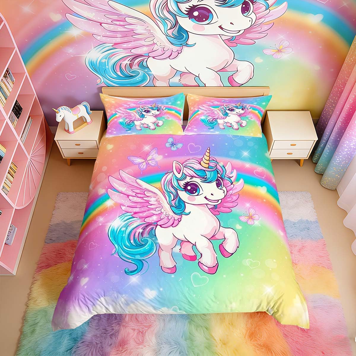 Housse de couette licorne et parure lit enfant imprimé animal