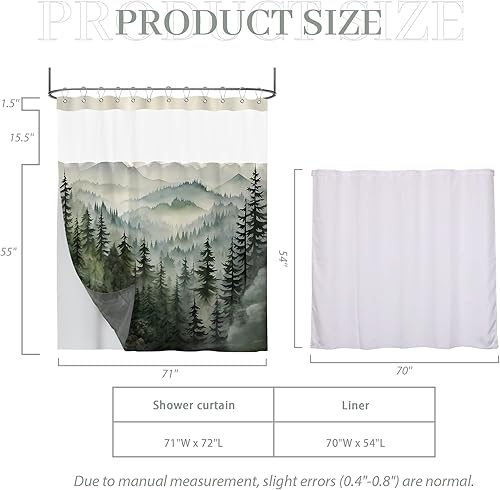 Miniatura 5 de Cortina de ducha con parte superior de malla transparente con ventana, cortinas de ducha de doble capa con forro a presión con imanes, tela de tela