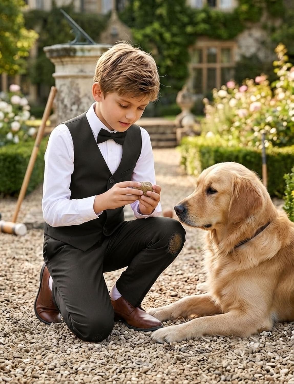 Boy's Suits,4pcs Formal Suit for Kids,Tuxedo Wedding Vest Pants with Bowtie