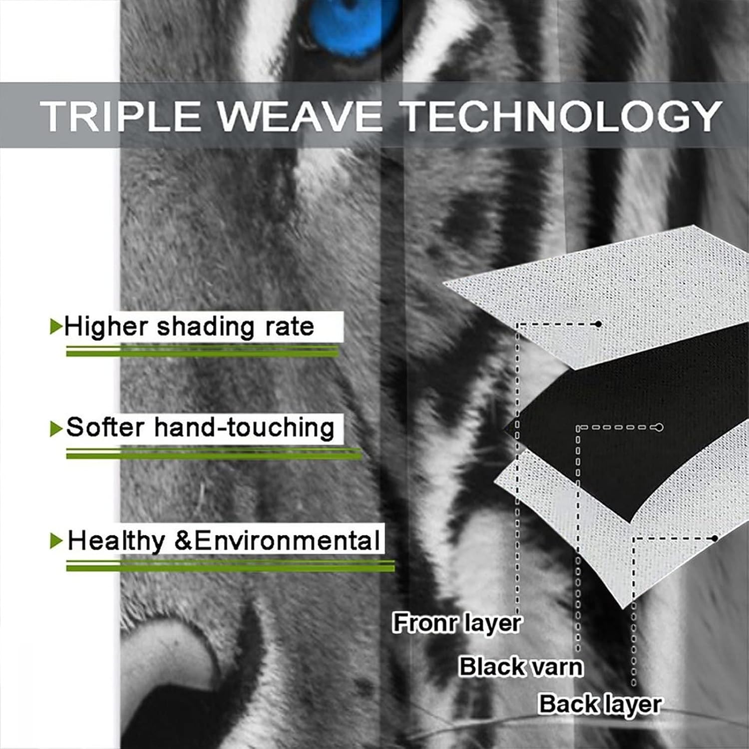 Grey Tiger Blackout Curtains,Big Cat Wild Animal Theme Room Darkening Door Window Rod Pocket Curtain for Living Room Bedroom Kitchen Bathroom W42xL45in