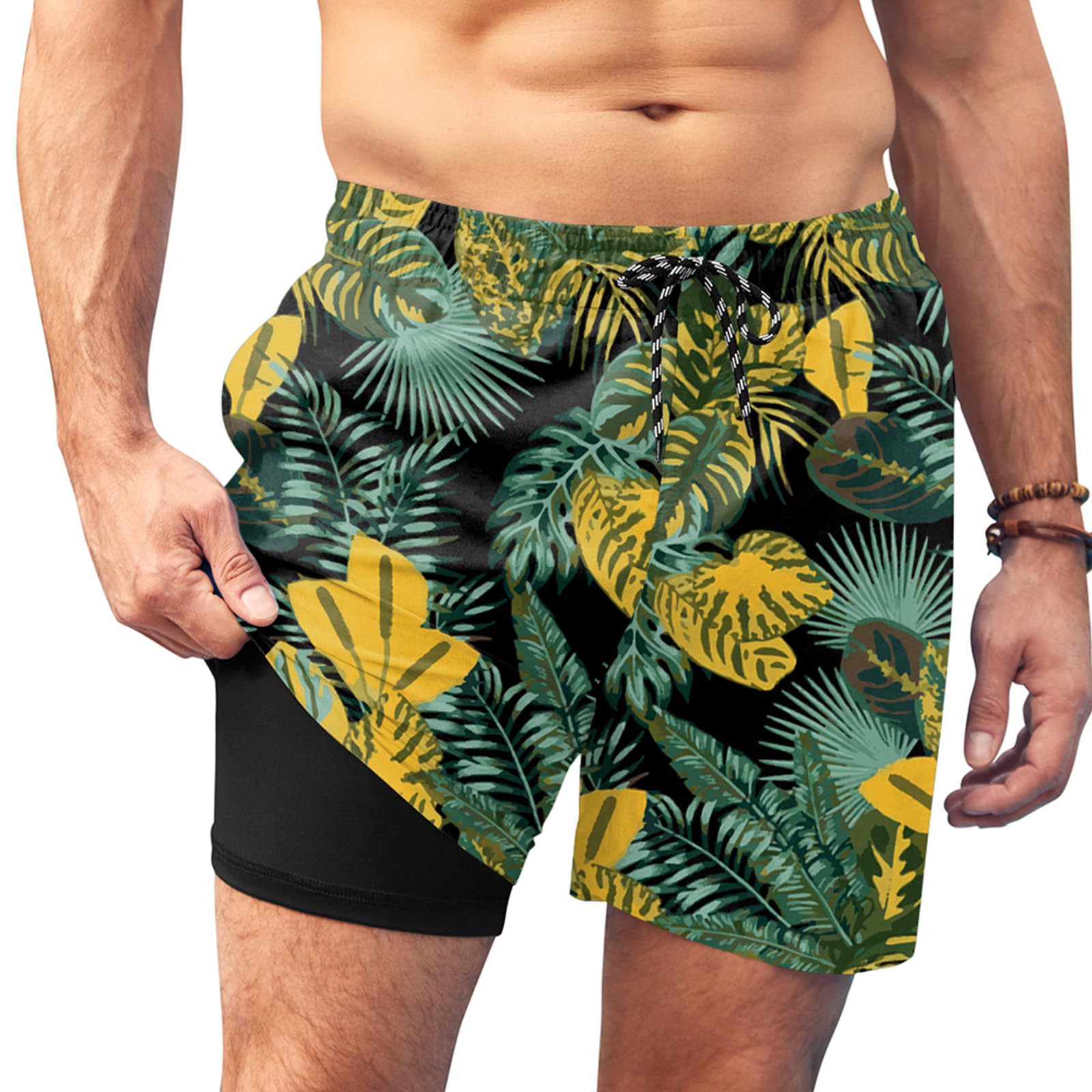 COOFANDY Men Swim Trunk with Compression Liner 2 in 1 Swimwear Bathing Suit Quick Dry Board Short