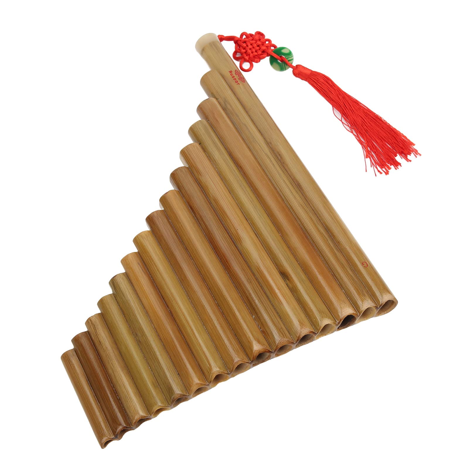 Panflöte mit 15 Pfeifen, Panflöte mit G-Taste aus Bambus, Traditionelles Chinesisches Instrument für Anfänger (Rechte Hand)
