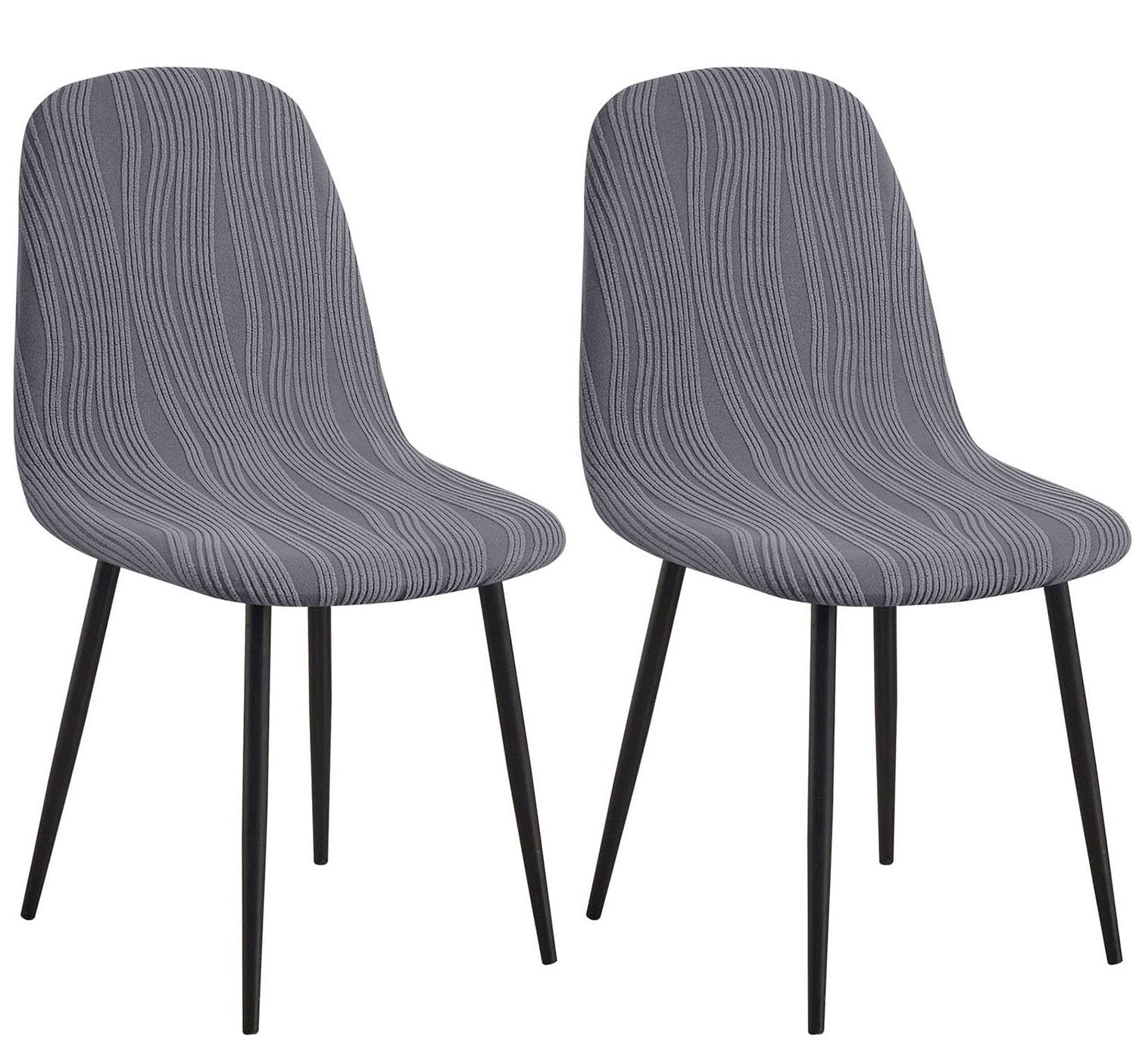 YOPOIY Stretch Shell Chair Covers for Dining Chairs Set of 6 4 2, Soft Jacquard Armless Chair Slipcovers, Washable Mid Century Modern Chair Protector for Pets (dark gray,2 PCS)