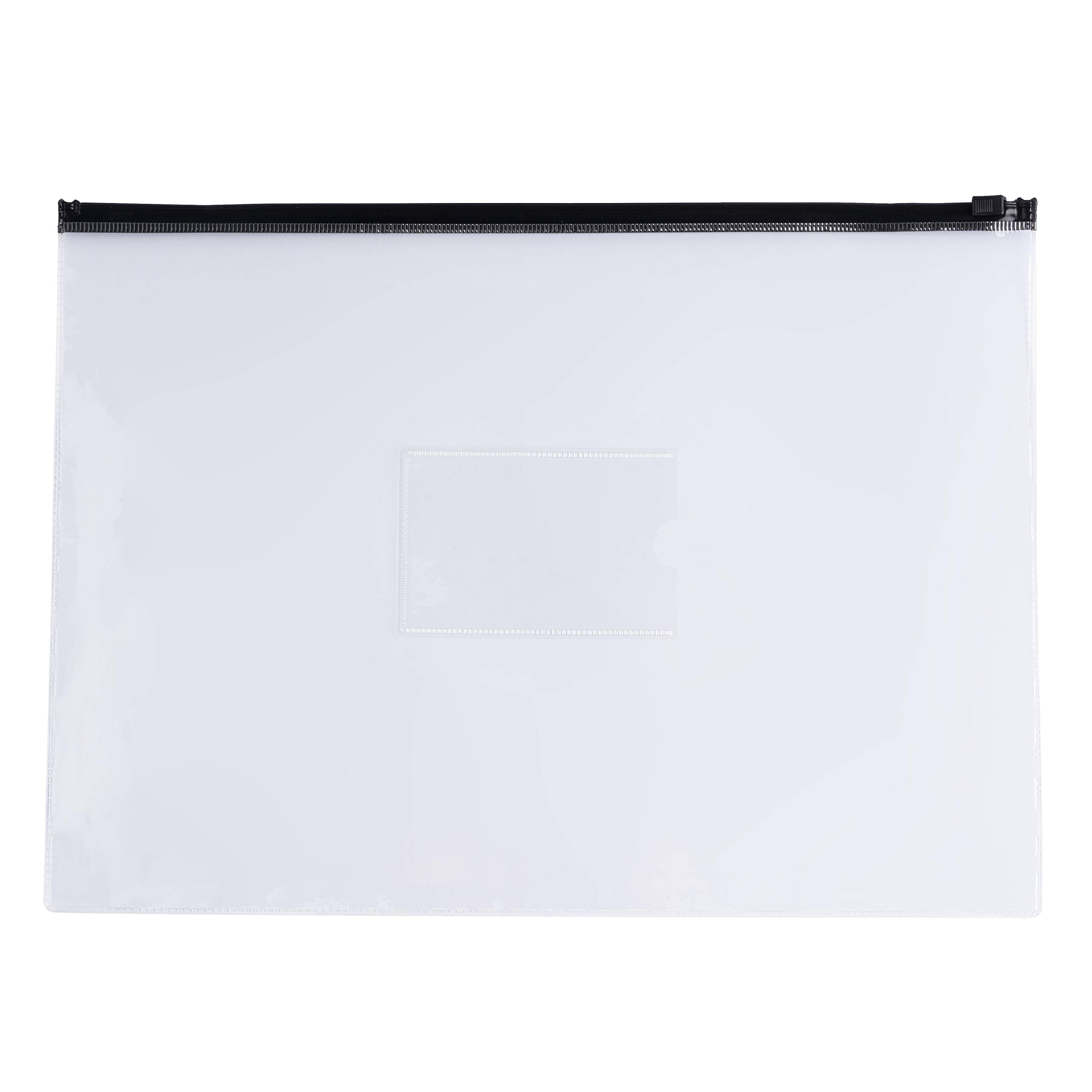 Pack of 12 A4+ Foolscap Clear Zippy Bags with Black Zip