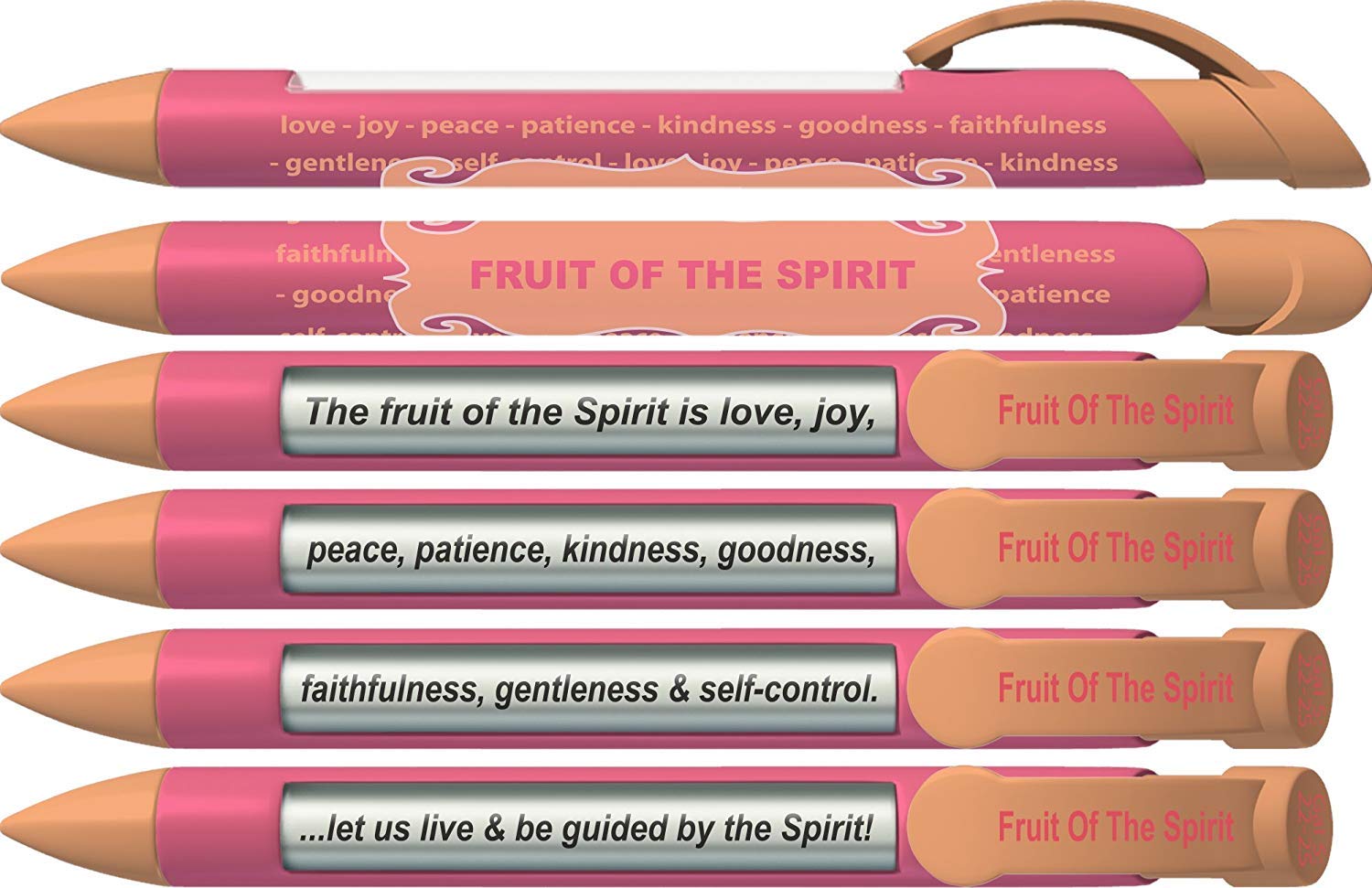 Greeting Pen "Fruit of the Spirit" Scripture Pens, Scripture Verses with Rotating Messages, 6 Pen Set (36049)