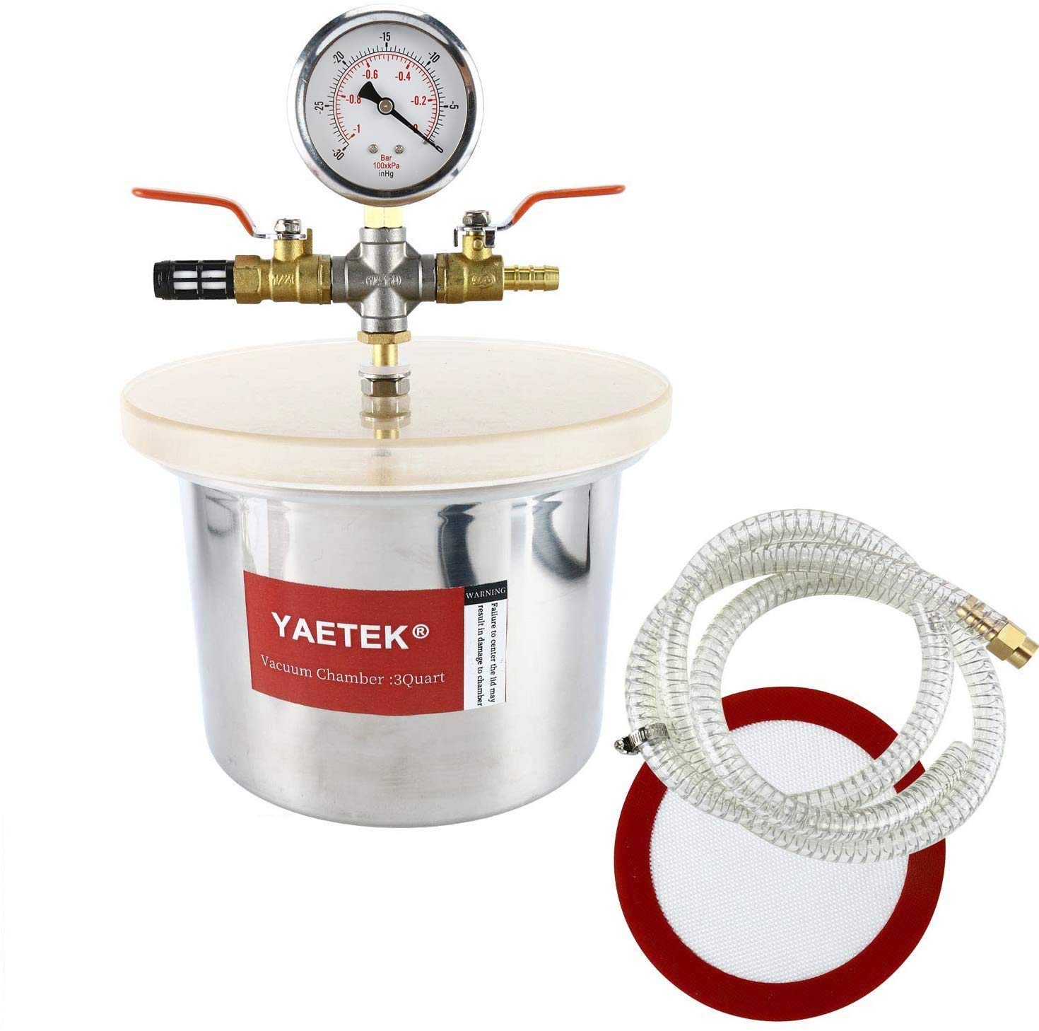 YaeTek Small Mini 3 Quart Vacuum Chamber Stainless Steel for Degassing Urethanes Silicone Epoxies with Acrylic Lid