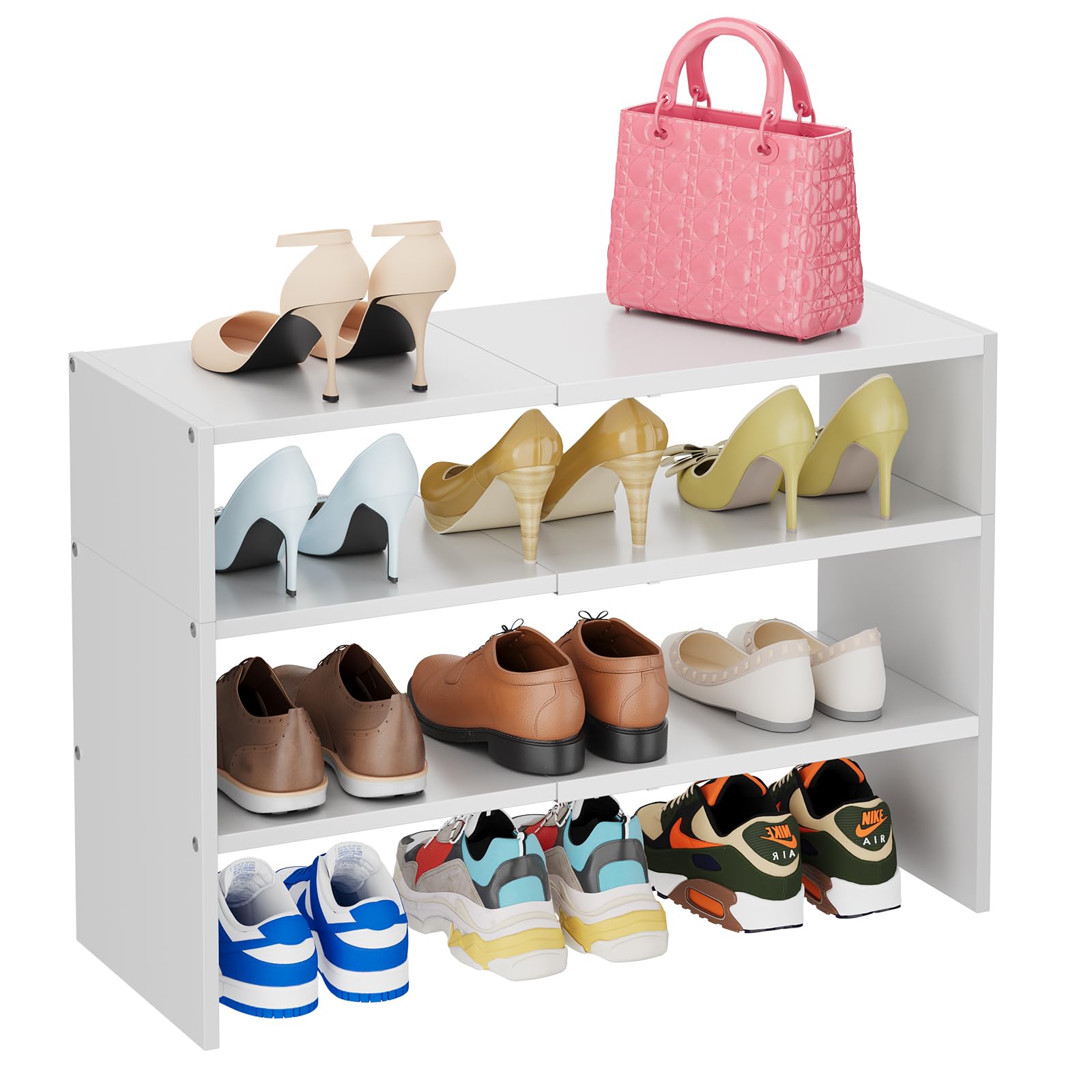 X-cosrack 3-Tier Shoe Rack for Closet, Shoe Organizer for Front Door Entrance Expandable Shoe Shelf, Stackable Iron Shoe Storage Shelves for Closets, Entryway, Hallway, Garage,White