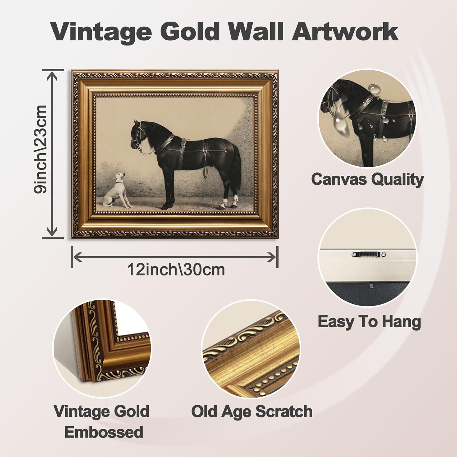 ASTRDECOR Classic Horse Wall Art Prints, Vintage Rustic Farmhouse Country Wall Decor, Vintage Western Canvas Prints, Antique Picture Frame Oil Painting for Living Room, Office, Bedroom - 9x12Inch
