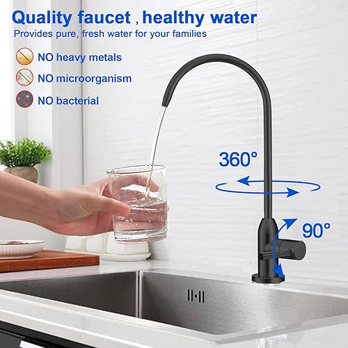 Miniatura 3 de Drinking Water Faucet - Long Thread Stem Filtered Water Tap for Thick Countertop,Lead-Free RO Faucet with Hose and Push Connect Fittings(Matte Black)