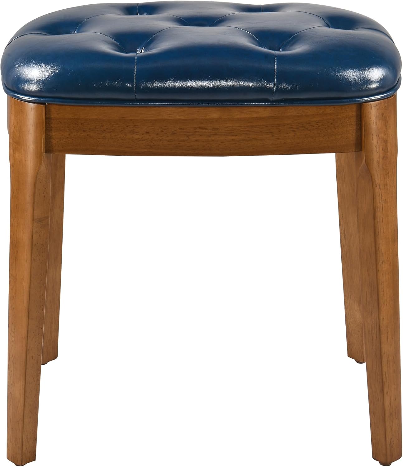LEEMTORIG Faux Leather Makeup Vanity Stool, Footrest Stool, PU Dressing Table Seat Stool, Upholstered Pouf Couch Stool Dining Chiars, Solid Wood Legs Capacity 300lb, Blue FD-HNY-BL