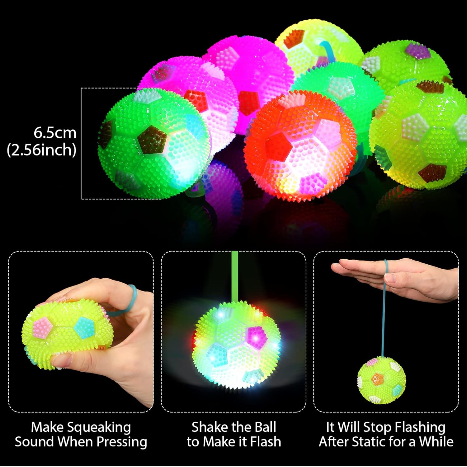 16 Pieces LED Light up Ball Spiky Bouncy Soccer Ball Multicolor Stress Relief Flashing Glow in The Dark for Party Favors Gifts School Rewards Classroom Prizes Adults, Teens and Children (Pack of 2)