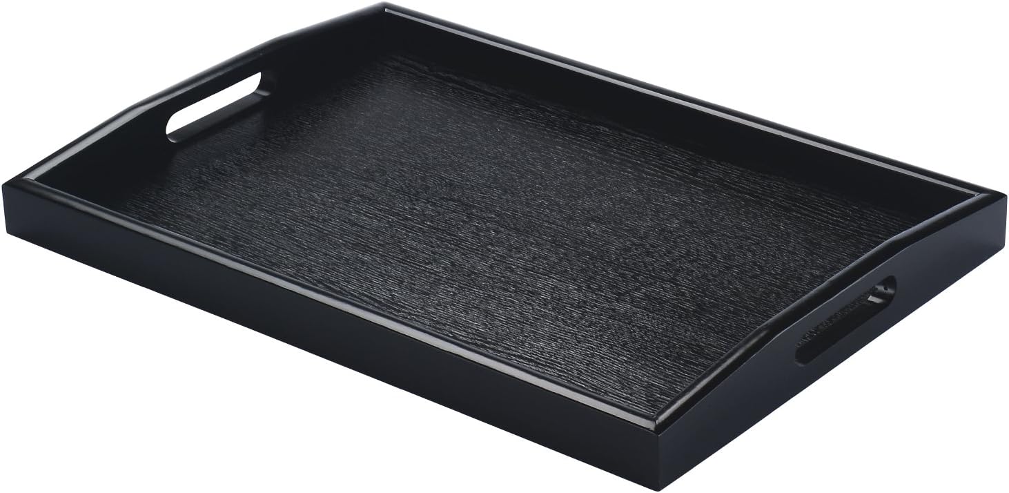 Rectangle Wooden Serving Tray Breakfast Tray with Handles, Black, 15.75 by 11-Inch