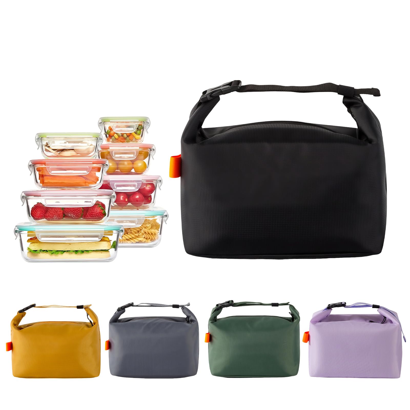 XQMMGO Leakproof Thermal Lunch Tote, Insulated Lunch-Bag, Cooler Bag with Adjustable Clip Handle, Reusable Food Prep Lunchbox for Adults & Kids, Work, School, Picnic & Trave (Black)