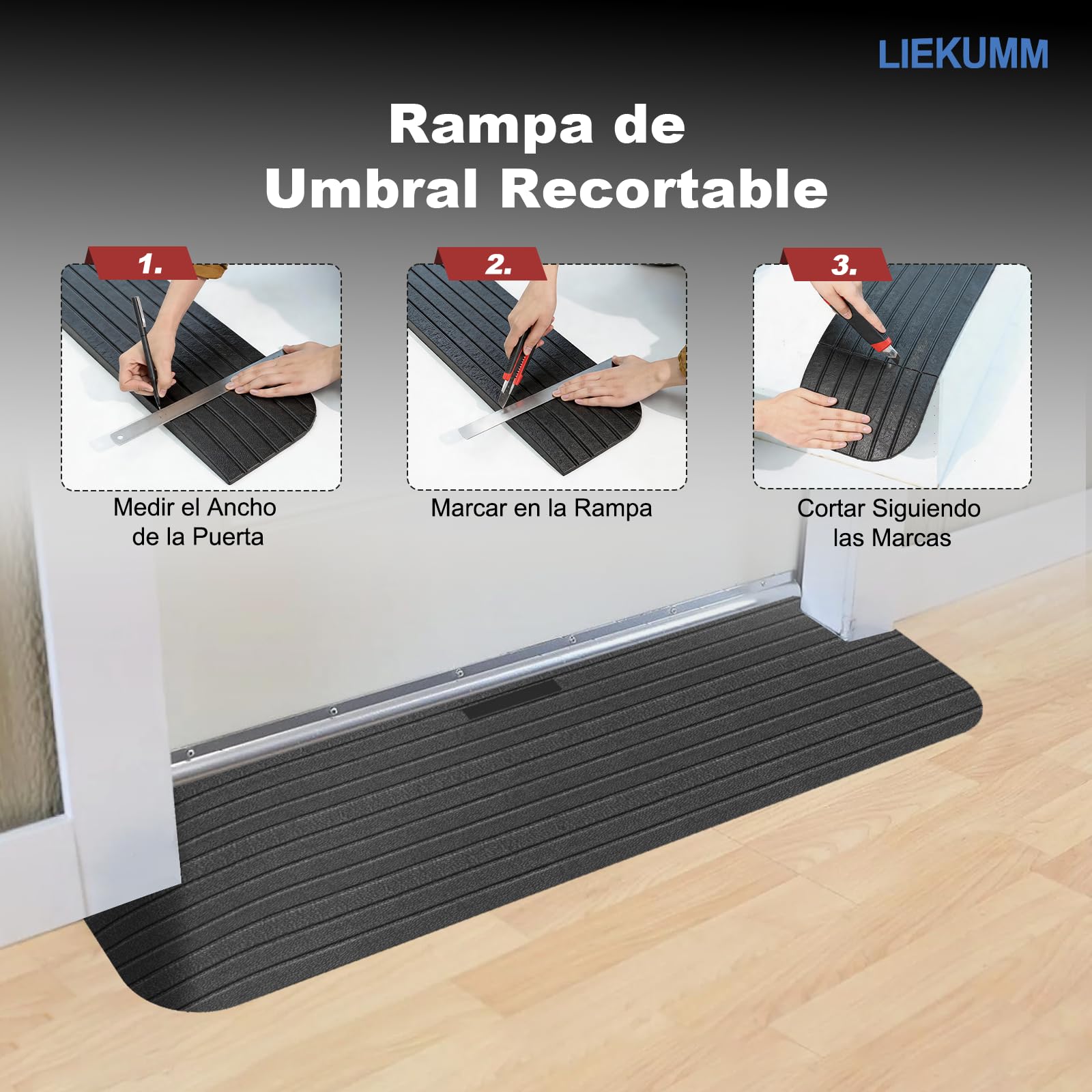 LIEKUMM Rampa para umbral de Silla de Ruedas de 2,5 cm, Capacidad 1000 kg, Rampa para escalones de Puertas Antideslizante, Rampa de Goma para Moto, baños, Coches, escaleras