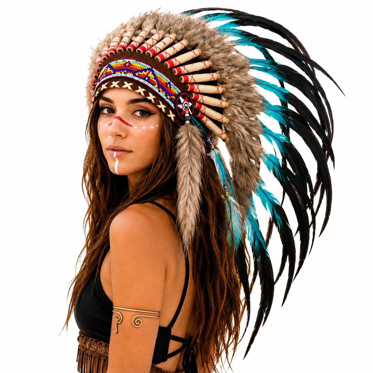 Feather Headdress for Adults – Tribal Costume Headwear with Long Feathers – Halloween Headdress, Cosplay Headpiece, Festival & Carnival Feather Crown