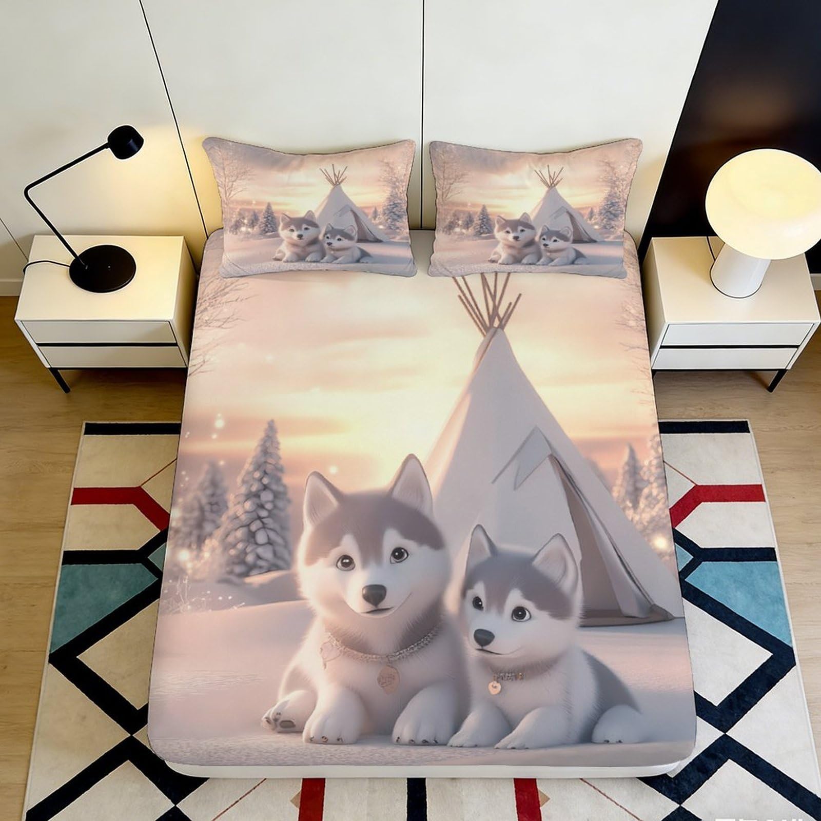Kzqjxnhpcr Style-7 3D Printed Snow Wolf Fitted Sheet Microfiber Deep Pocket Non-Slip Bedroom Snow Scene Mattress Fitted Cover 90X200x25cm 90X200x25cm