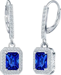 925 Silver Earrings Women's 925 Silver French Buckle with Square Navy Zirconia Dangle Earrings Hypoallergenic Wedding Jewelry