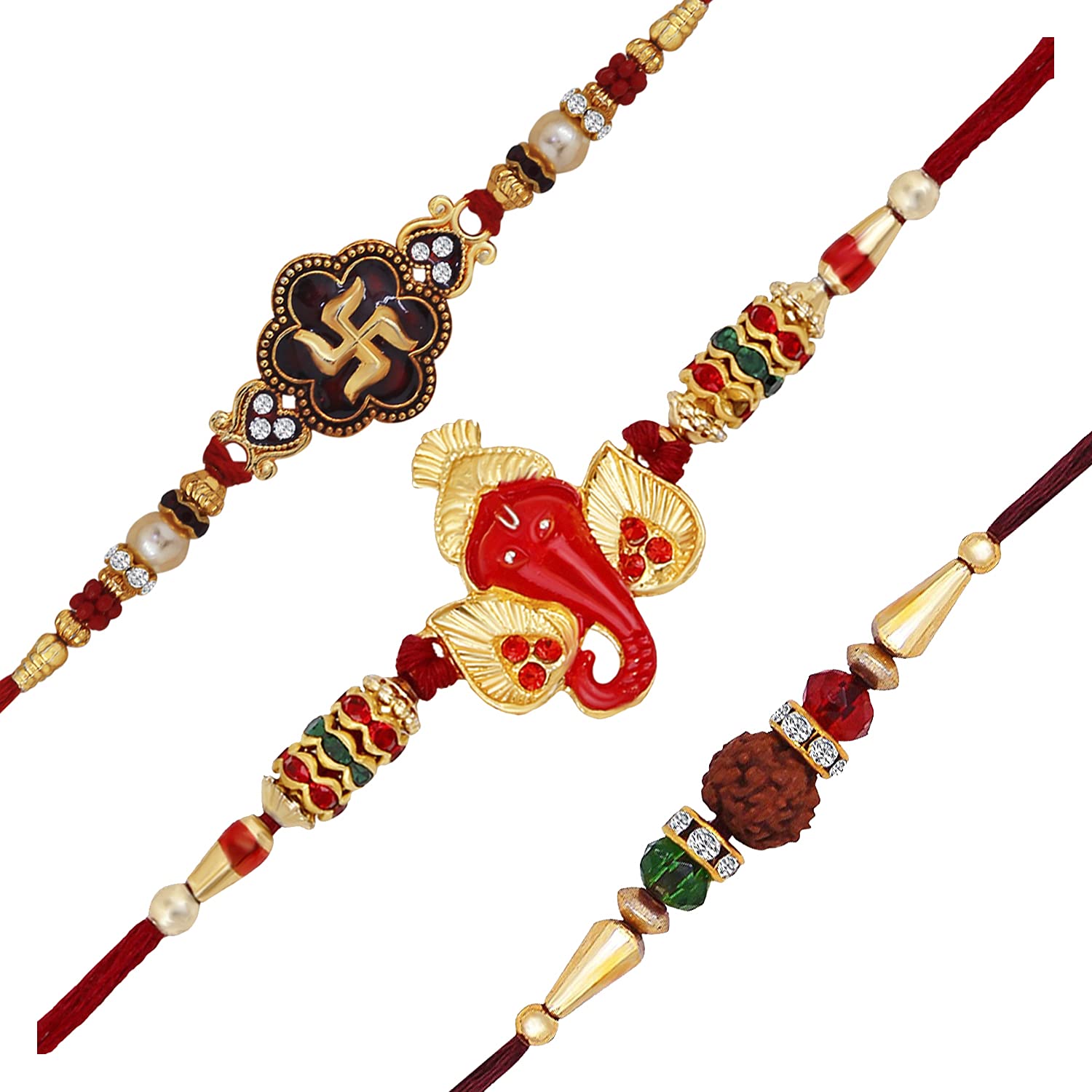 Okos Mens Rakshabandhan Gifts Combo Set Of 3 Classic Swastika Ganesha And Rudraksha Studded Alloy Rakhi Bracelet Studded With Multicolor Crystal Stones For Beloved Brother CO1000154C (B09X77KVZH) Amazon Price History, Amazon Price Tracker