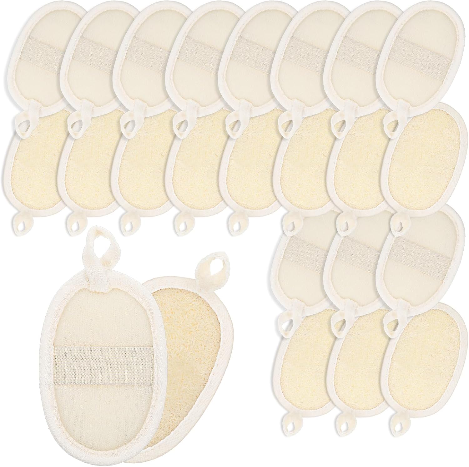 30 PCS Loofah Exfoliating, Loofah Natural Bulk with Elastic Band Luffa Sponges Body Scrubbers Skin Friendly Shower Exfoliator with Loop for Unisex Adults of All Ages-Beige