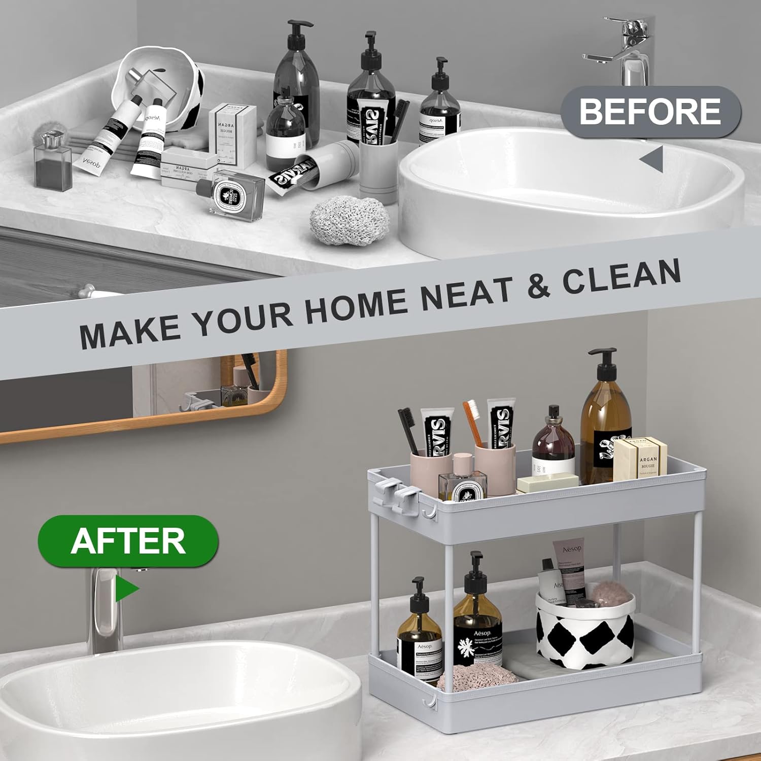 Buy SPACEKEEPER Under Sink Organizer, 2 Tier Under Sink Storage